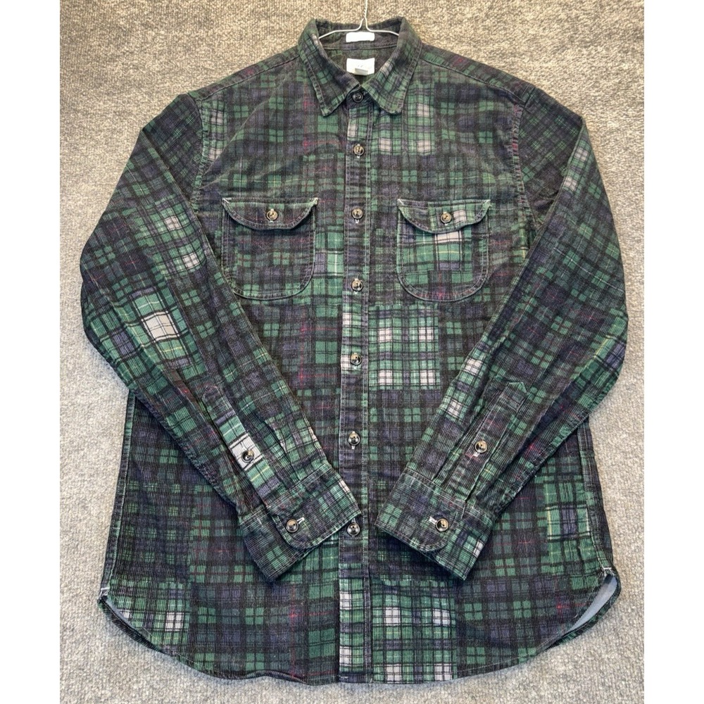 J.Crew Men's M Green Black Plaid Corduroy Shirt 100% Cotton Button Up